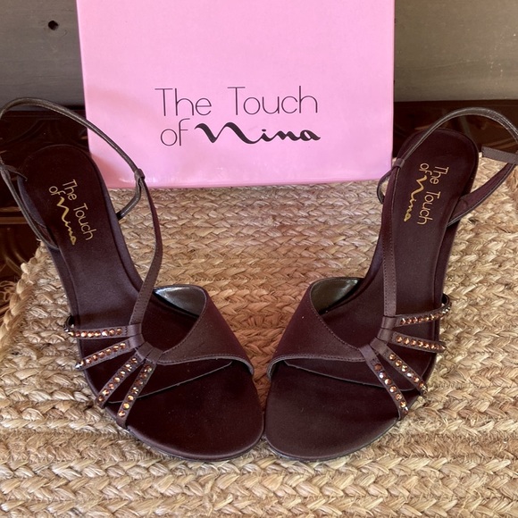 Rhinestone embellished strappy Brown Touch of Nina heels, Worn Once- size 8.5 - Picture 2 of 7